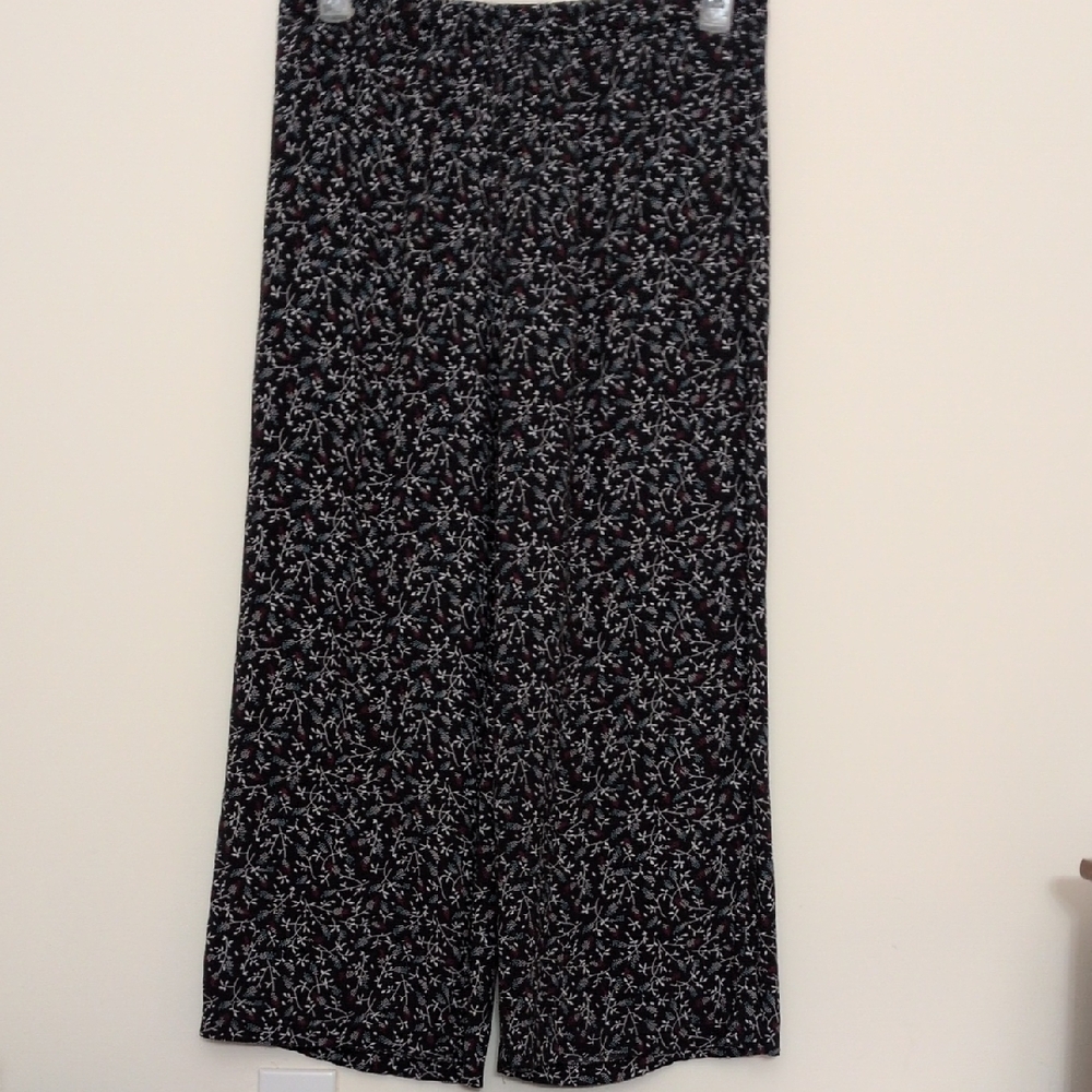 UNIQLO EUC Black Floral Lounge Pants Rayon 2 Pockets Elastic Waist